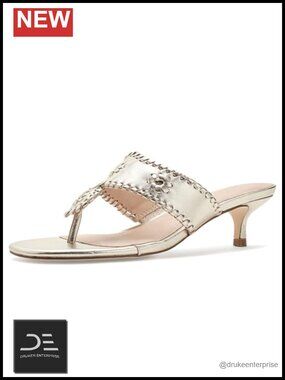 Jack Rogers Jacks Kitten Heel Sandals Whipstitch Leather